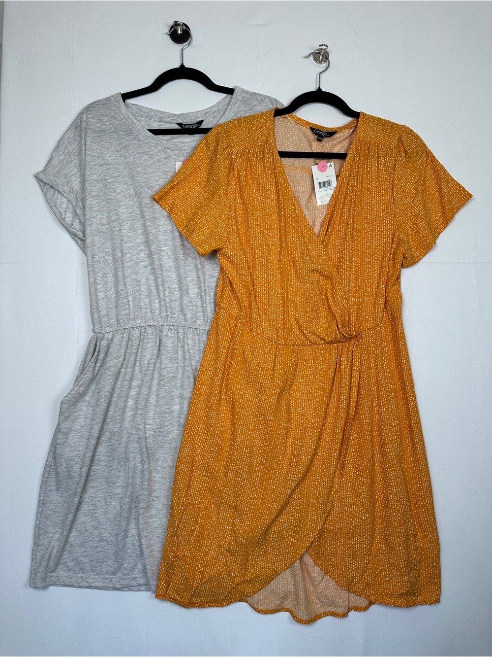 George Bundle of 2 Women's Dresses Gray T-Shirt & Mustard Wrap Dress Size M
